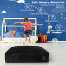 Black crash pad measuring 120 x 91cm with foam blocks and washable velvet cover, ideal for sensory play and impact absorption.
