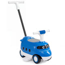 The blue 2-in-1 ride on push car for toddlers showcases a sleek design with a playful bullet train look for imaginative play.