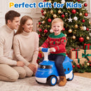 Blue 2-in-1 ride on push car for toddlers features a bullet train design, horn sounds, and under-seat storage for fun play.