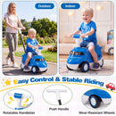 2-in-1 ride on push car in blue features a rotatable handlebar, horn sounds, and under-seat storage for toddlers.