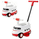 The 2-in-1 ride on push car showcases a sleek bullet train design with a rotatable handlebar for easy steering.