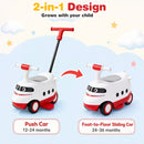 2-in-1 ride on push car in white and red transforms from a parent-guided push car to a foot-to-floor sliding car.