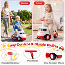 2-in-1 ride on push car for toddlers features a bullet train design, detachable push handle, and under-seat storage for toys.