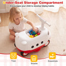 2-in-1 ride on push car for toddlers features a bullet train design, under-seat storage, and built-in horn sounds for fun play.