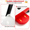 Detachable push handle and retractable footrests on the 2-in-1 ride on push car for toddlers support flexible growth.