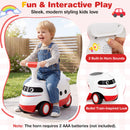 The 2-in-1 ride on push car features a bullet train-inspired design, built-in horn sounds, and under-seat storage for toddlers.