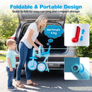 Foldable blue toddler tricycle with lighting wheels and adjustable seat, designed for children aged 2-5 for stable outdoor fun.