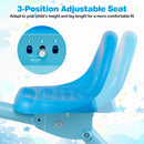 Adjustable seat of the blue foldable toddler tricycle adapts for comfort, supporting kids aged 2-5 during active play.