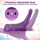 Adjustable 3-position seat of the purple foldable toddler tricycle for ages 2-5 enhances comfort and fit during rides.