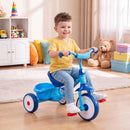 Blue toddler tricycle with anti-slip handlebars and a comfortable ergonomic seat, perfect for developing balance and coordination.
