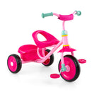 Toddler tricycle in pink showcasing a stable triangular design, ergonomic seat, and comfortable handlebars for young riders.