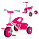 Pink toddler tricycle with a triangular design, responsive 60° steering, and anti-slip handlebars for confident riding.
