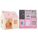 Pink Play Tent and Wooden Kitchen Set with Mat – Pink