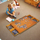 Wooden Jigsaw Puzzle Board with Four Drawers – Natural