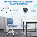 Adjustable mid back children study chair in blue with 360-degree swivel and height adjustment for ergonomic comfort.