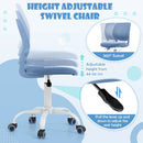 Height adjustable blue swivel chair for kids, featuring ergonomic design and 360-degree rotation for study or office.