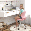 Light pink ergonomic children study chair with adjustable height, featuring a breathable mesh backrest for comfort.