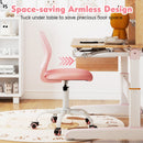 Light pink ergonomic children study chair with adjustable height, featuring a breathable mesh back for comfort and.