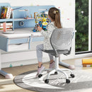 Ergonomic grey children's study chair with adjustable height, breathable mesh back, and comfortable sponge seat for.
