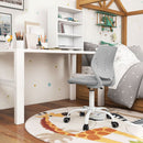 Ergonomic grey children’s study chair with adjustable height, featuring a breathable mesh backrest for comfort.