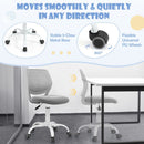 Ergonomic children's study chair in grey with adjustable height, breathable mesh back, and smooth-rolling PU wheels.