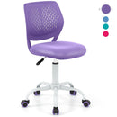 Purple adjustable mid back children's study chair with 360-degree swivel and height adjustment for desks.