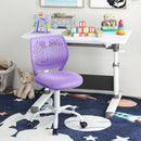 Purple adjustable mid back children study chair with 360-degree swivel wheels, perfect for desks in kids' rooms.