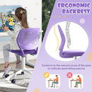 Adjustable purple children’s study chair with ergonomic backrest, height adjustable for comfort and support during.