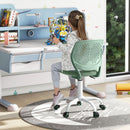 Ergonomic light green children's study chair with adjustable height, breathable mesh back, and comfortable sponge.
