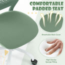 Comfortable padded seat of the ergonomic children study chair in light green, featuring breathable mesh and.