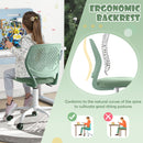 Ergonomic children study chair in light green with adjustable height, breathable mesh backrest for comfort and good.