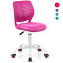 Pink adjustable mid back children study chair with 360-degree swivel and ergonomic design for comfortable seating.