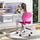 Adjustable pink children study chair with low back support, perfect for desks, designed for ages 5-14.