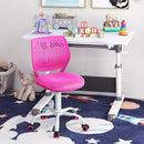 Pink adjustable mid-back children's study chair with 360-degree wheels, perfect for desks and ergonomic support.