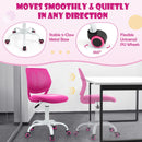 Adjustable pink mid back children study chair with 360-degree swivel and height adjustment for comfortable seating.
