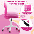 Adjustable pink mid-back study chair with 360-degree swivel and height adjustment, perfect for kids' desks.