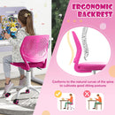 Adjustable pink children’s study chair with ergonomic backrest, height adjustable for comfort and 360-degree swivel.