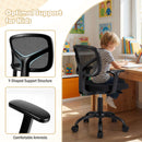 Children's study chair with adjustable height, Y-shaped lumbar support, and comfortable armrests for ergonomic seating.