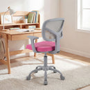 Children's study chair in rose with adjustable height, lumbar support, and 360-degree swivel for home or school use.