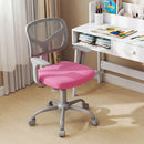 Children's study chair with a pink padded seat and mesh backrest, featuring adjustable height and 360-degree swivel for.