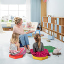 Six multicolour hexagon kids floor cushions