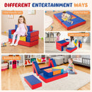 Brightly colored 4-in-1 multi-functional sofa set for kids, easily transforms into a table, cushion, or building blocks.