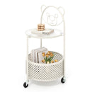 2-Tier Round End Table Storage Side Table Bedroom w/Lockable Wheels product image 1
