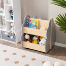 Kids Wooden Bookshelf, Toddler Double-Sided Bookcase Toy Storage Shelf w/Universal Wheels product image 2