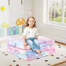 Tri-folding floor mattress in colorful flannel, featuring glow-in-the-dark patterns, perfect for toddler naps and play.