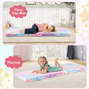 Foldable floor mattress with colorful flannel cover, perfect for toddlers' naps and playtime, featuring.