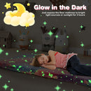 Foldable floor mattress with glow-in-the-dark patterns, soft flannel cover, and portable design for kids' naptime.