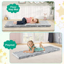 Foldable floor mattress in grey with glow-in-the-dark stars, perfect for toddler naps and playtime, includes storage.