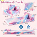 Kids folding sofa bed in multicolour with glow-in-the-dark feature, transforms from chair to floor mattress for.