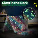Kids folding sofa bed in multicolour with glow-in-the-dark unicorns, ideal for playtime and relaxation.